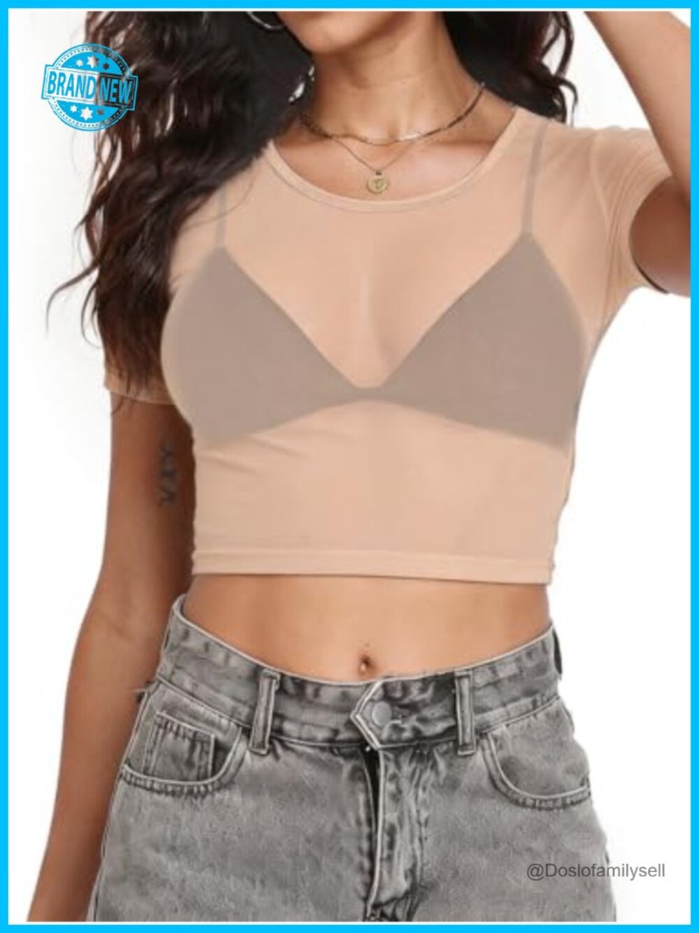 Women's Sheer Mesh Crop Top Short Sleeve See Through Blouse